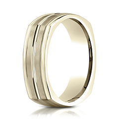 7mm Dual Satin Striped Euro Shank Wedding Band by Benchmark Rings in 14K Yellow Gold