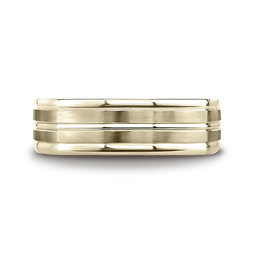 7mm Dual Satin Striped Euro Shank Wedding Band by Benchmark Rings in 14K Yellow Gold Slide 1