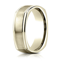 7mm Satin Center Rimmed Euro Shank Wedding Band by Benchmark Rings in 14K Yellow Gold