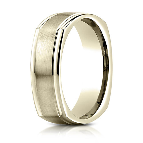 7mm Satin Center Rimmed Euro Shank Wedding Band by Benchmark Rings in 14K Yellow Gold Slide 0