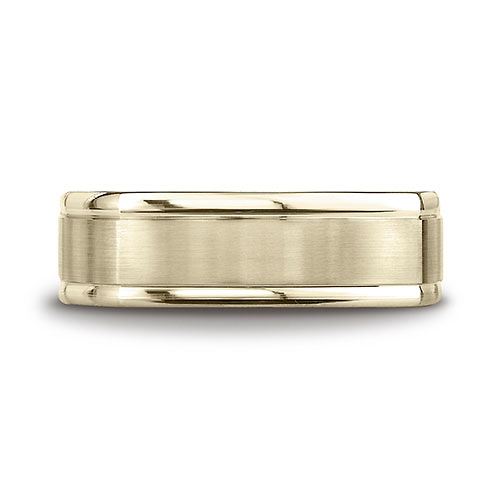 7mm Satin Center Rimmed Euro Shank Wedding Band by Benchmark Rings in 14K Yellow Gold Slide 1