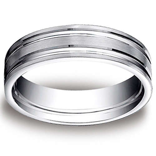 6mm Flat Dual Striped Comfort-Fit 14K White Gold Wedding Band by Benchmark Rings Slide 0