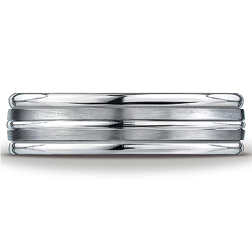 6mm Flat Striped Comfort-Fit 14K White Gold Wedding Band by Benchmark Rings Slide 1