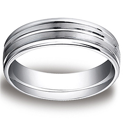 6mm Flat Striped Comfort-Fit 14K White Gold Wedding Band by Benchmark Rings