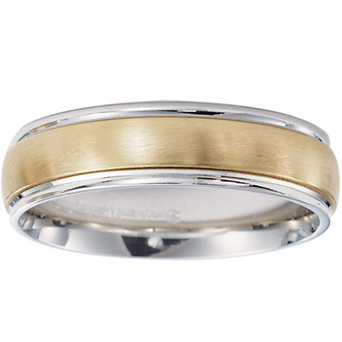 6mm Satin Finish Dome 14K Two-Tone Gold Wedding Band Slide 0