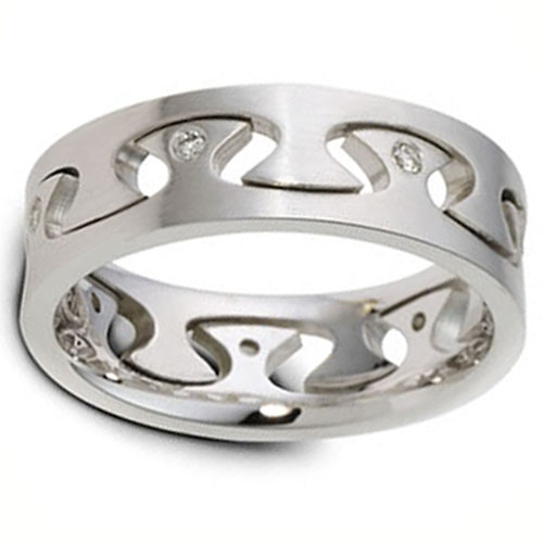 9mm Avant Garde Designer Diamond 14K White Gold Wedding Band by Dora Slide 0