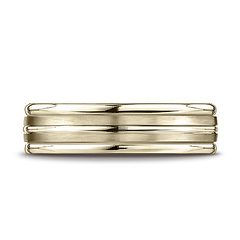 6mm Flat Striped Comfort-Fit 14K Yellow Gold Wedding Band by Benchmark Rings