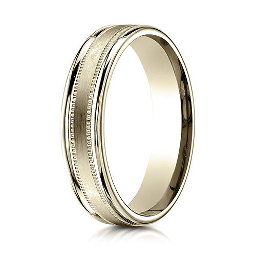 4mm Satin Center Duo Milgrain Comfort-Fit 14K Yellow Gold Wedding Band Slide 1