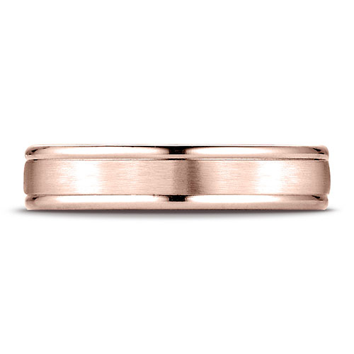 4mm Satin Center Rimmed Wedding Band by Benchmark in 14K Rose Gold Slide 1