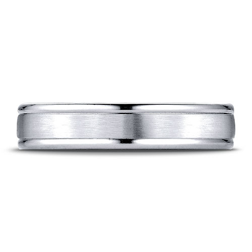 4mm Satin Center Rimmed Wedding Band by Benchmark in 14K White Gold Slide 1