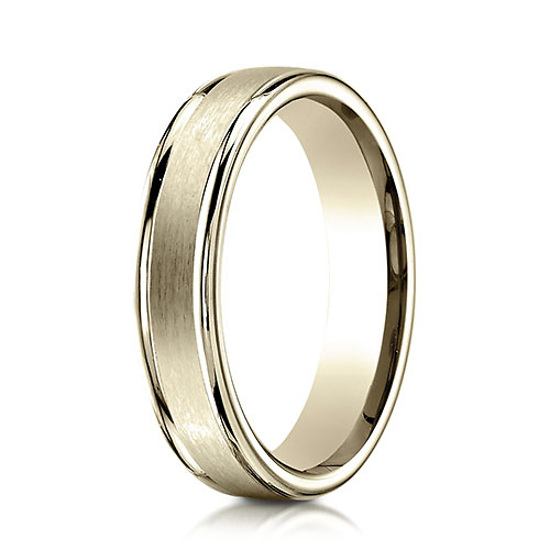 4mm Satin Center Rimmed Wedding Band by Benchmark in 14K Yellow Gold Slide 0