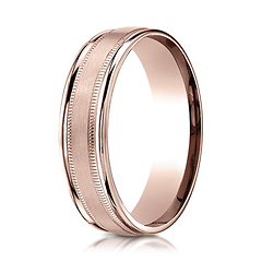 6mm Satin Center Duo Milgrain Comfort-Fit 14K Rose Gold Wedding Band