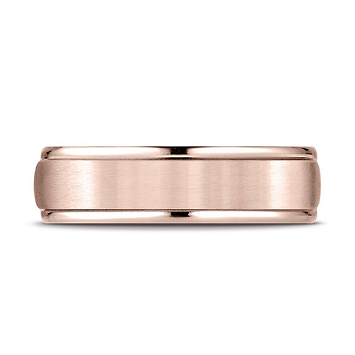 6mm Satin Polished Low Dome Wedding Band by Benchmark Rings in 14K Rose Gold Slide 1