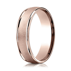 6mm Textured Center Polished Rimmed Wedding Band by Benchmark Rings in 14K Rose Gold