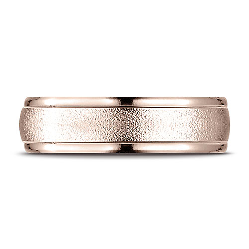 6mm Textured Center Polished Rimmed Wedding Band by Benchmark Rings in 14K Rose Gold Slide 1