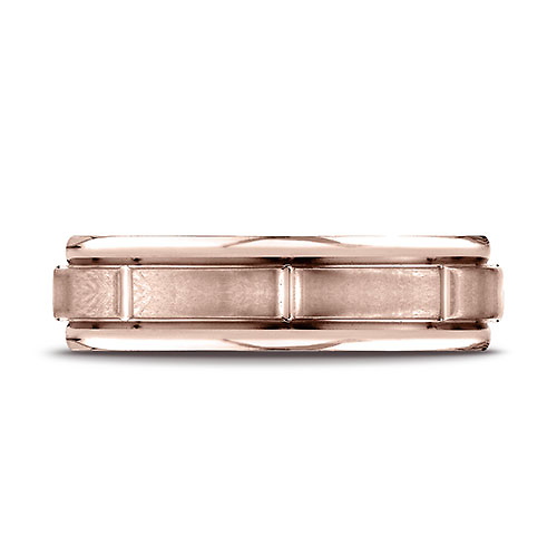 6mm Designer Raised Brick Center Wedding Band by Benchmark Rings in 14K Rose Gold Slide 1