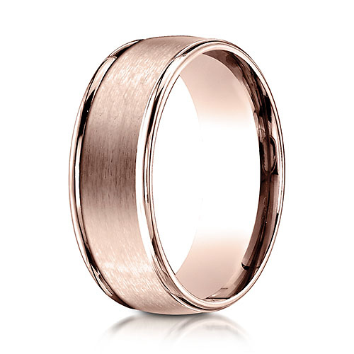 8mm Satin Polished Low Dome Wedding Band by Benchmark Rings in 14K Rose Gold Slide 0