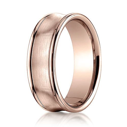 7.5mm 14K Rose Gold Satin Concave Rimmed Benchmark Wedding Band Slide 0