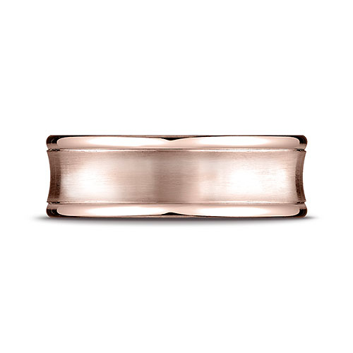 7.5mm 14K Rose Gold Satin Concave Rimmed Benchmark Wedding Band Slide 1