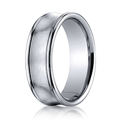 7.5mm 14K White Gold Satin Concave Rimmed Benchmark Wedding Band