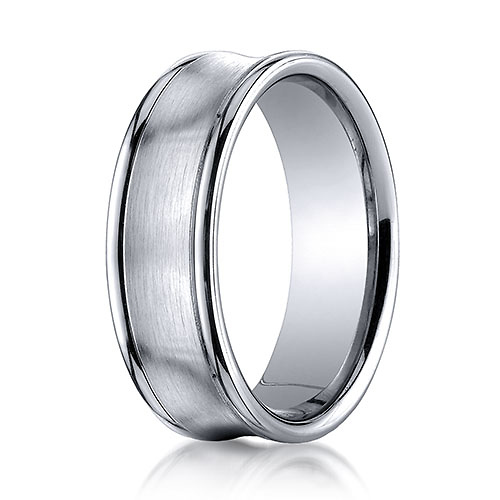 7.5mm 14K White Gold Satin Concave Rimmed Benchmark Wedding Band Slide 0