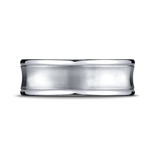 7.5mm 14K White Gold Satin Concave Rimmed Benchmark Wedding Band Slide 1