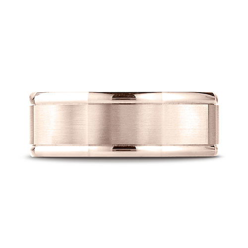 8mm Octagonal Satin Round-Edge Wedding Band by Benchmark Rings in 14K Rose Gold Slide 1