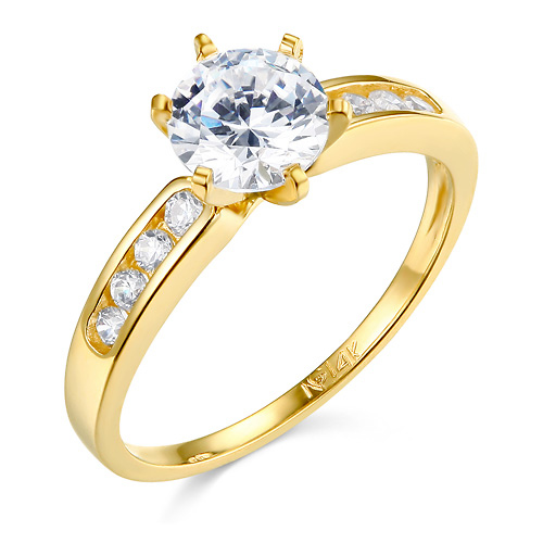1-CT Round-Cut 6-Prong & Channel-Set CZ Engagement Ring in 14K Yellow Gold Slide 0
