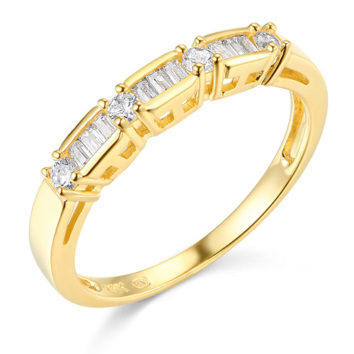 Round Prong & Baguette Channel-Set Wedding Band in 14K Yellow Gold Slide 0