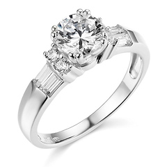 1.25CT Round & Baguette Double-Prong CZ Engagement Ring in 14K White Gold