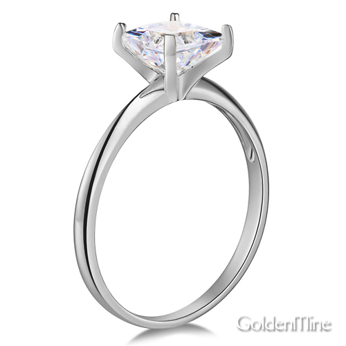 1.25CT Knife-Edge Princess-Cut CZ Engagement Ring Solitaire in 14K White Gold Slide 1