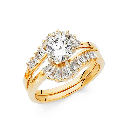 Contour 1.25CT Round & Baguette-Cut CZ Wedding Ring Set in 14K Yellow Gold Slide 0