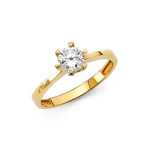 6-Prong Solitaire Round-Cut CZ Wedding Ring in 14K Yellow Gold Slide 0