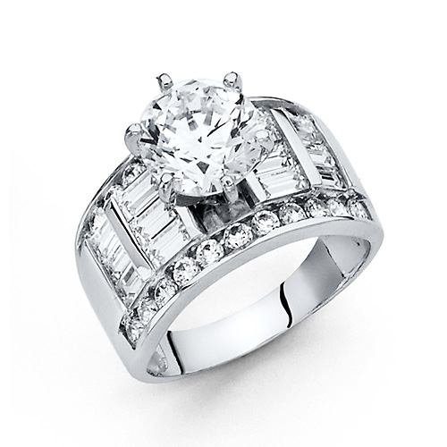 2.75-CT Six-Prong Round-Cut & Baguette Side CZ Wedding Ring in 14K White Gold Slide 0