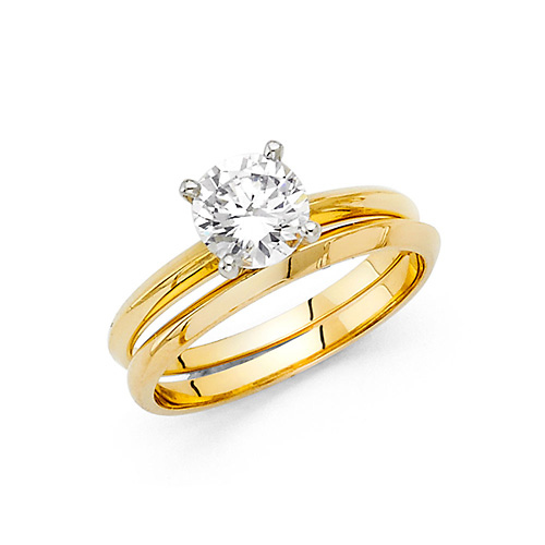 1CT Two Tone Round-Cut Knife-Edge CZ Engagement Ring Set in 14K Yellow Gold Slide 0