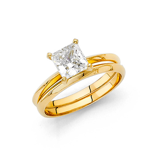 1.25CT Princess-Cut Knife-Edge CZ Engagement Ring Set in 14K Yelllow Gold Slide 0
