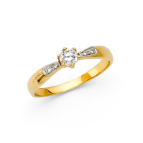 6-Prong Basekt Set & Pave CZ Engagement Ring in 14K Yellow Gold Slide 0