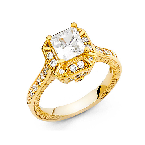 Antique-Style Halo 1-CT Princess CZ Engagement Ring in 14K Yellow Gold 2ctw Slide 0