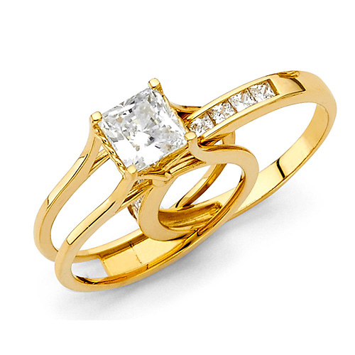 1-CT Princess-Cut CZ Solitaire Engagement RIng Set in 14K White Gold Slide 0