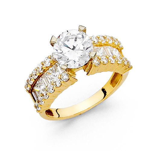 2.75-CT V-Prong Round & Princess-Cut Wedding Ring in 14K Yellow Gold Slide 0