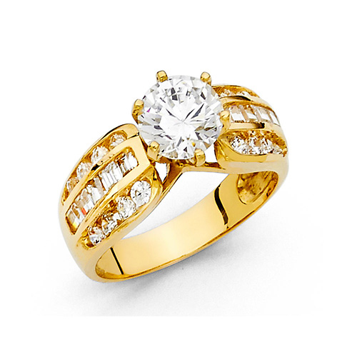 1.5-CT 6-Prong Round & Baguette Side Two-Tone in 14K Yellow Gold Slide 0