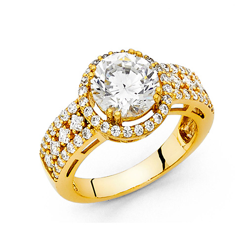 2.75 CT Halo Round & Pave Princess-Cut CZ Wedding Ring in 14K Yellow Gold Slide 0