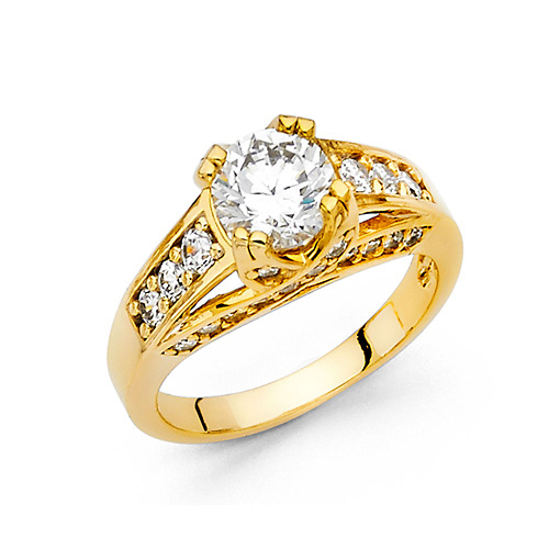 1.25CT Woven Double-Prong & Pave Round-Cut CZ Engagement Ring in 14K Yellow Gold Slide 0