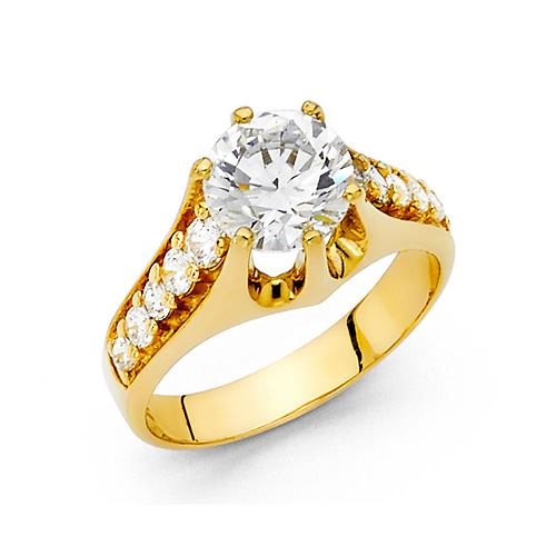 2.75-CT Unique Cathedral Round-Cut with Side Stones CZ Engagement Ring in 14K Yellow Gold Slide 0