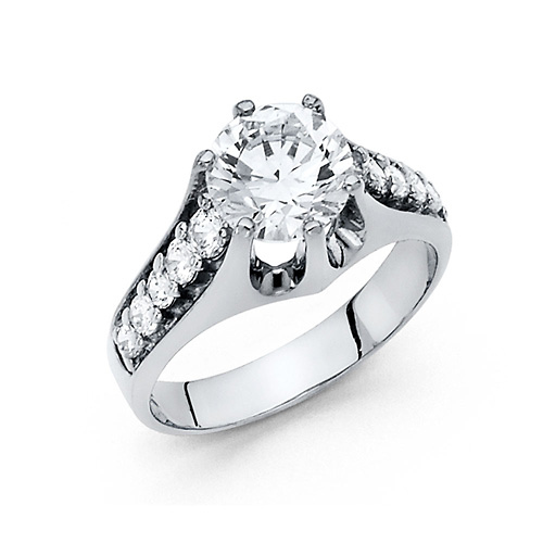 2.75-CT Unique Cathedral Round-Cut with Side Stones CZ Engagement Ring in 14K White Gold Slide 0