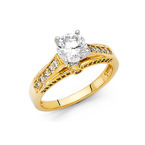 1-CT Round-Cut 4-Prong & Pave CZ Engagement Ring in 14K Yellow Gold Slide 0