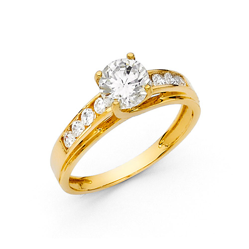 Cathedral Trellis-Set 1-CT Round-Cut CZ Engagement Ring in 14K White Gold Slide 0