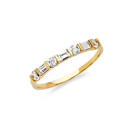 2.5mm Round & Baguette Bar-Set CZ Wedding Band in 14K White Gold 0.25ctw Slide 0