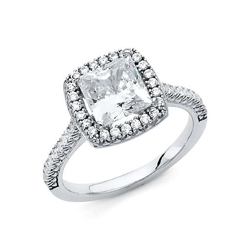 1.9CT Princess-Cut Halo with Fishtail Side CZ Wedding Ring in 14K White Gold Slide 0
