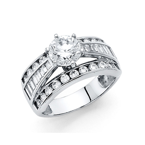 1.25-CT 6-Prong Round-Cut & 3-Row Side CZ Engagement Ring in 14K White Gold Slide 0
